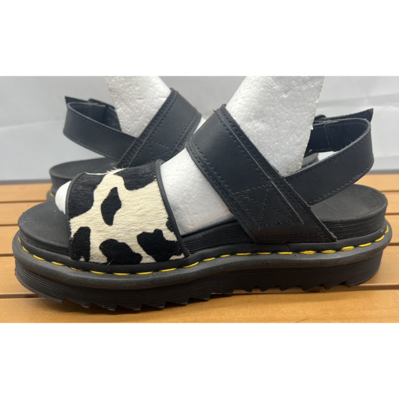 Doc Martens Voss Hair On Sandals - Black + Medium Cow Print - Size 8W US - Picture 5 of 8
